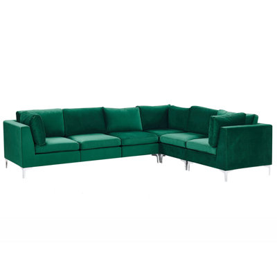 Beliani Modern Corner Sofa EVJA Green Velvet