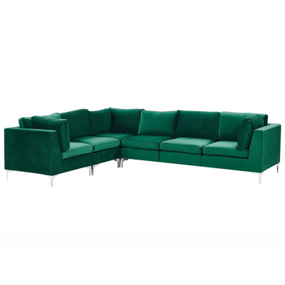 Beliani Modern Corner Sofa EVJA Green Velvet