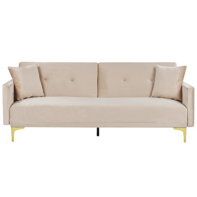 Beliani Retro Sofa Bed LUCAN Beige Velvet