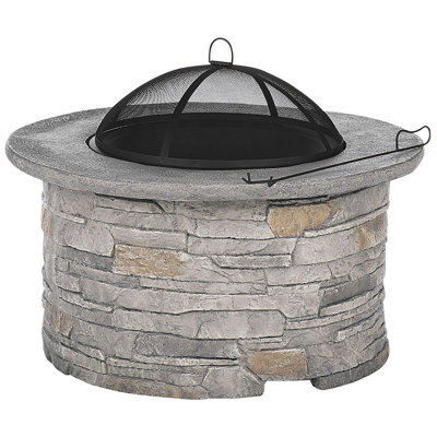 Beliani Round Fire Pit Grey TAMBORA