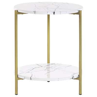 Beliani Side Table REVA White Marble