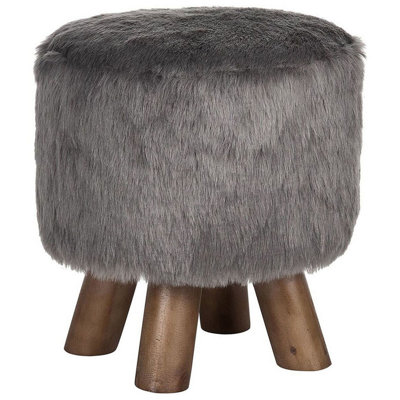 Beliani Traditional Faux Fur Stool Grey IOWA | DIY at B&Q
