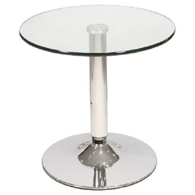 Belize Round Clear Glass Bistro Side Table With Chrome Base