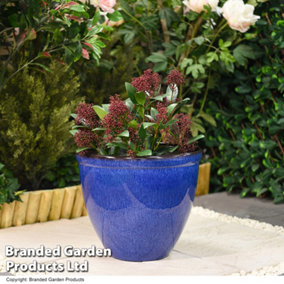 Bell Glazed Effect Outdoor Garden Planter in Ocean Blue Durable Lightweight Weatherproof Plastic (x1)