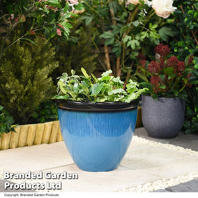 Bell Glazed Effect Outdoor Garden Planter in Sky Blue Durable Lightweight Weatherproof Plastic (x1)