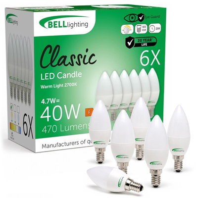 BELL Lighting 6 Pack E14 LED Candle Opal Bulbs 4.7W 470lm , Warm White ...