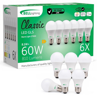 BELL Lighting 6 Pack E27 LED Classic GLS Bulbs 8.1W 810lm , Warm White ...