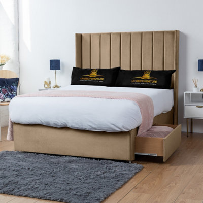 Bella Beige Plush Wingback Divan Bed 2 Foot End Drawers With 10 Inch ...
