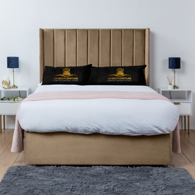 Bella Beige Plush Wingback Divan Bed Base With 54 Inch Headboard & 10 ...