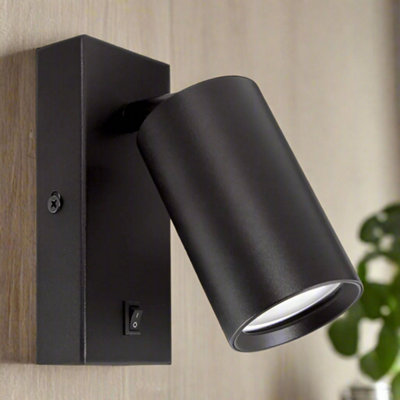 BELLA - CGC Black GU10 Wall Light With On/Off Switch and Adjustable Head