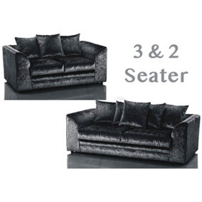 Bella Crushed Velvet 3&2 Seater Sofa Set Black