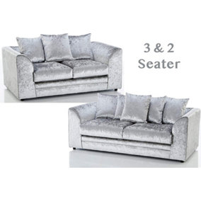Bella Crushed Velvet 3&2 Seater Sofa Set Silver