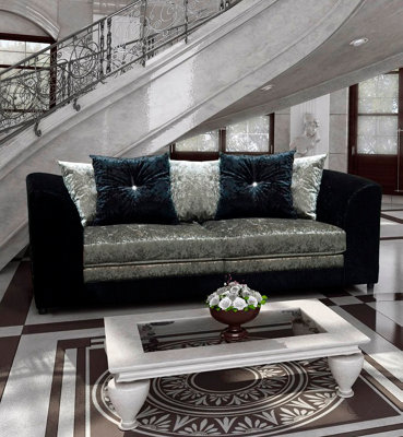 Bella Crushed Velvet 3 Seater Sofa Black Silver