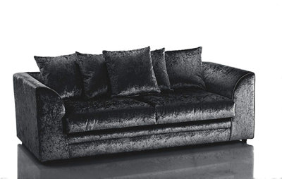 Bella Crushed Velvet 3 Seater Sofa Black