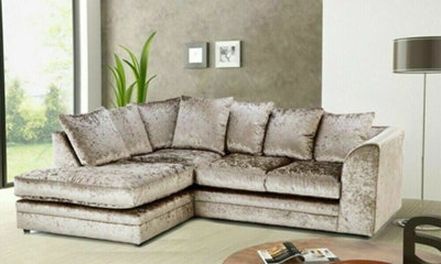 Bella Crushed Velvet Left Hand Facing Corner Sofa Champagne