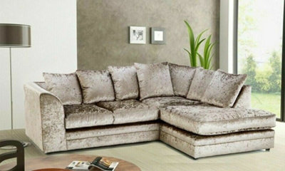 Crushed velvet right hand deals corner sofa