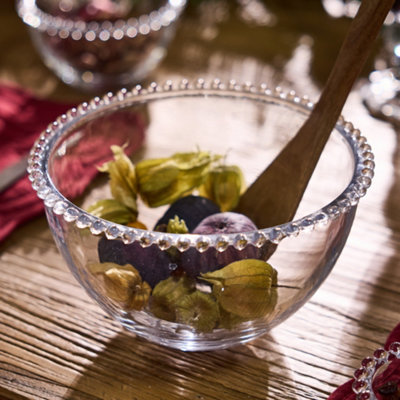 Bella Perle Glass Beaded Edge Dinnerware Serving Salad, Dinner