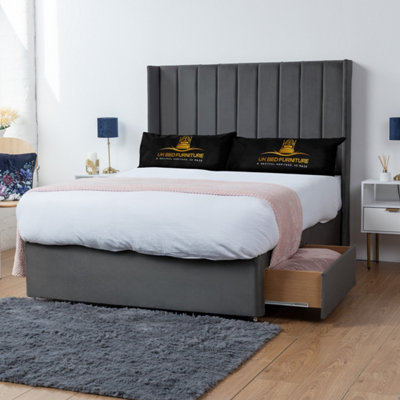 Bella Steel Plush Wingback Divan Bed 2 Foot End Drawers With 10 Inch ...