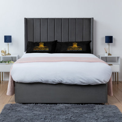 Bella Steel Plush Wingback Divan Bed 2 Foot End Drawers With 10 Inch ...