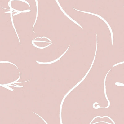 Belle Line Art Wallpaper In Blush Pink