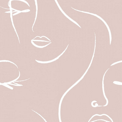 Belle Line Art Wallpaper In Blush Pink