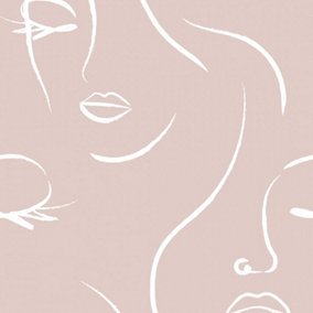 Belle Line Art Wallpaper In Blush Pink