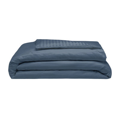 Belledorm 540 Thread Count Satin Stripe Duvet Cover Set Navy (Kingsize)