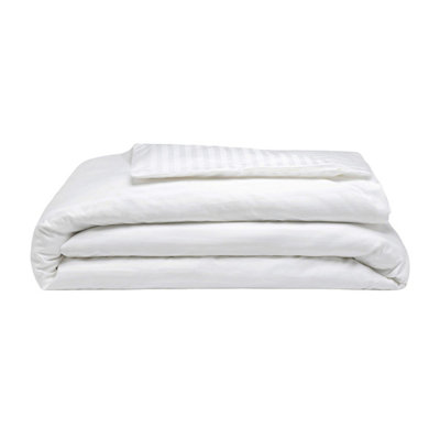 Belledorm 540 Thread Count Satin Stripe Duvet Cover Set White (Kingsize)