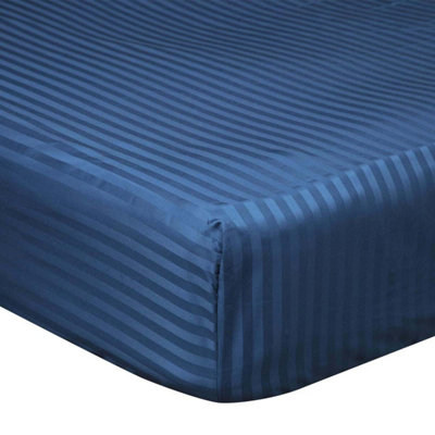 Belledorm 540 Thread Count Satin Stripe Extra Deep Fitted Sheet Navy (Kingsize)