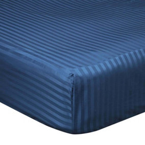 Belledorm 540 Thread Count Satin Stripe Extra Deep Fitted Sheet Navy (Single)
