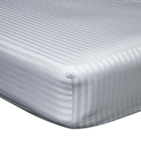 Belledorm 540 Thread Count Satin Stripe Extra Deep Fitted Sheet Platinum (Double)