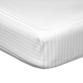 Belledorm 540 Thread Count Satin Stripe Extra Deep Fitted Sheet White (Kingsize)