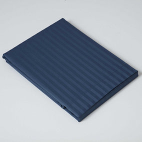 Belledorm 540 Thread Count Satin Stripe Flat Sheet Navy (Kingsize)