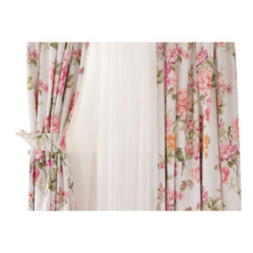 Belledorm Anisshka Curtains White/Pink/Green (66in x 54in)