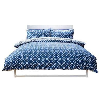 Belledorm Atlanta Duvet Cover Set Navy/Ivory (Superking)