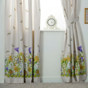 Belledorm Bluebell Meadow Lined Curtains Ivory (168 x 138cm)
