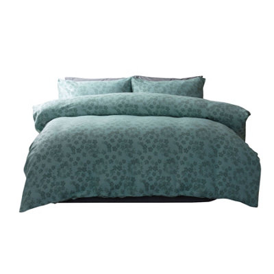 Belledorm Flora Jacquard Duvet Cover Set Duck Egg Blue (Superking)