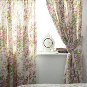 Belledorm Rose Boutique Lined Curtains Ivory/Pink/Green (168 x 137cm)