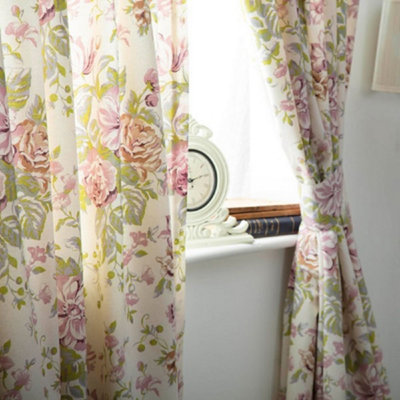 Belledorm Rose Boutique Lined Curtains Ivory/Pink/Green (168 x 183cm)