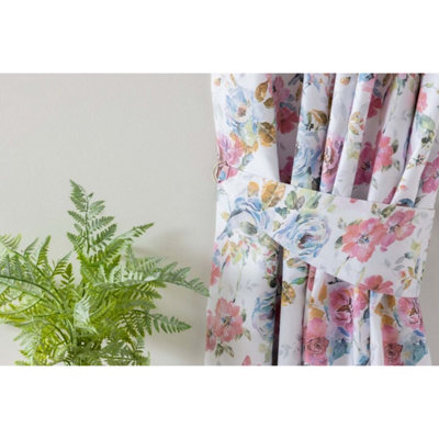 Belledorm Secret Garden Lined Curtains White/Pink/Blue (54cm x 66cm)
