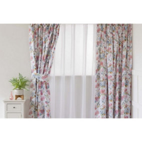 Belledorm Secret Garden Lined Curtains White/Pink/Blue (72cm x 66cm)