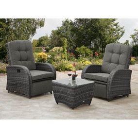 Bellevue Rattan Rocking Garden Chair Set - Charcoal