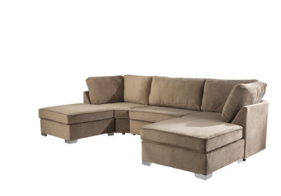 Boise U-Shape Plush Velour Fabric Corner Sofa In Cream