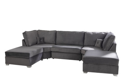 Belling Plush Velvet Steel Sofa Full Back U Shape