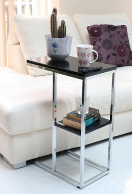 Bellini C Shaped Side Table With Shelf-Black Glossy Top