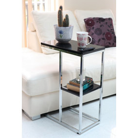 Bellini C Shaped Side Table With Shelf-Black Glossy Top