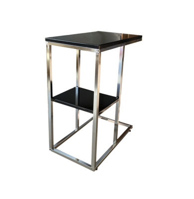 Bellini C Shaped Side Table With Shelf-Black Glossy Top