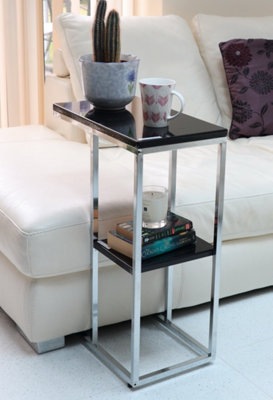 Bellini C Shaped Side Table With Shelf-Black Glossy Top