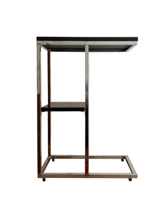 Bellini C Shaped Side Table With Shelf-Black Glossy Top