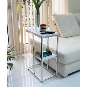 Bellini C Shaped Side Table With Shelf-White Glossy Top